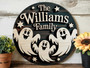 Custom Wooden Halloween Door Plaque With Ghost Family & Stars - Personalized For Your Home