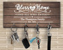 Bless This Home Personalized Wood Key Holder For Family - Housewarming Or Wedding Gift