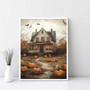 Charming Pumpkin Patch Canvas For Halloween Country DéCor Vintage Farmhouse Fall Art With Haunted House & Flying Bats