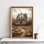 Charming Pumpkin Patch Canvas For Halloween Country DéCor Vintage Farmhouse Fall Art With Haunted House & Flying Bats