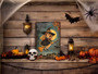 Primitive Halloween Metal Sign Outdoor Rustic Decor Moonlit Witch Design For Porch Or Front Door