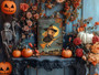 Primitive Halloween Metal Sign Outdoor Rustic Decor Moonlit Witch Design For Porch Or Front Door