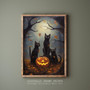 Spooky Black Cat Canvas For Halloween Nursery Decor - Fall Wall Art Print