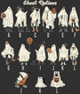 Halloween ghost family portrait canvas art, rustic style with pumpkins and cobwebs, personalized surname for wall decor