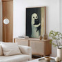 Spooky Ghost And Black Cat Canvas Wall Art - Rustic Halloween Decor - Adorable Whimsical Halloween Poster For Unique Home Display
