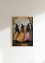 Vintage Halloween witches canvas wall art, custom witchy decor for living room, spooky season accent in distressed style