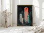 Colorful ghost family portrait canvas, cute spooky spirits, Halloween wall art for playrooms and goth living rooms.