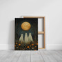 Moon Halloween Canvas Art - Whimsical Ghosts Under Full Moon - Cottagecore Fall Aesthetic For Spooky Wall DéCor