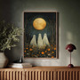 Moon Halloween Canvas Art - Whimsical Ghosts Under Full Moon - Cottagecore Fall Aesthetic For Spooky Wall DéCor