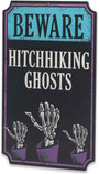 Spooky Haunted Mansion Beware Of Hitchhiking Ghosts Metal Sign For Halloween Wall Decor