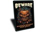 Beware Halloween Metal Sign - Scary Pumpkin Warning For Haunted House Decor