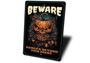 Beware Halloween Metal Sign - Scary Pumpkin Warning For Haunted House Decor