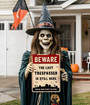 Funny Beware Halloween Metal Sign - Outdoor Graveyard Decor For Cemetery And Fence