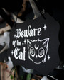 Beware Halloween Wood Sign - Cute Gothic Decor For Cat Lovers - Witchy Theme For Indoor Halloween Decoration