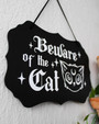 Beware Halloween Wood Sign - Cute Gothic Decor For Cat Lovers - Witchy Theme For Indoor Halloween Decoration