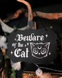 Beware Halloween Wood Sign - Cute Gothic Decor For Cat Lovers - Witchy Theme For Indoor Halloween Decoration