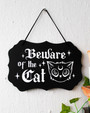 Beware Halloween Wood Sign - Cute Gothic Decor For Cat Lovers - Witchy Theme For Indoor Halloween Decoration