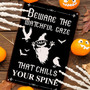 Beware Halloween Vintage Metal Sign With Witch And Ghost - Spooky Autumn Decor For Home And Kitchen