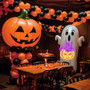 Spooky Orange Purple Neon Pumpkin Sign - Wizard Hat Design For Halloween Party Decorations