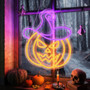 Spooky Orange Purple Neon Pumpkin Sign - Wizard Hat Design For Halloween Party Decorations