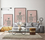 Minimalist Skeleton Wall Art Set - Funny Dusty Pink Canvas For Halloween Party Bedroom Decor