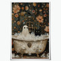 Vintage Ghost Halloween Canvas Poster For Spooky Apartment Aesthetic - Black Cat And Ghost Bathtub Art For Dorm Living Room
