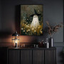 Ghost Halloween Canvas Decor - Cute Vintage Ghost With Witch Hat Poster, Spooky Wildflower Field Art For Gothic Dark Academia Wall