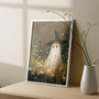 Ghost Halloween Canvas Decor - Cute Vintage Ghost With Witch Hat Poster, Spooky Wildflower Field Art For Gothic Dark Academia Wall