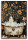 Spooky Ghost & Black Cat Canvas For Dark Academia Bathroom - Gothic Halloween Aesthetic