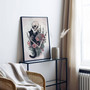 Gothic Skeleton And Black Cat Canvas - Dark Floral DéCor For Living Room