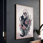Gothic Skeleton And Black Cat Canvas - Dark Floral DéCor For Living Room