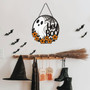 Halloween Ghost Flowers Wooden Sign Welcome Front Door Hanger For Home & Party Decor