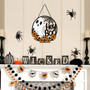 Halloween Ghost Flowers Wooden Sign Welcome Front Door Hanger For Home & Party Decor