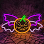 Halloween Pumpkin Neon Sign With Bat Wings - Dimmable LED Light For Halloween Decorations - Perfect For Party Wall Decor