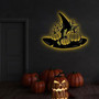 Personalized Halloween Pumpkin Witch Hat Metal Wall Art– Custom Name Decor For Spooky Season, Indoor & Outdoor