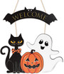 Halloween Welcome Wooden Ghost Door Wreath Sign For Indoor Outdoor DéCor - Pumpkin Black Cat Design