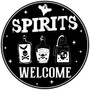 Spooky Halloween Welcome Metal Sign With Ghost And Pumpkin For Home Or Cafe Decor
