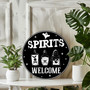 Spooky Halloween Welcome Metal Sign With Ghost And Pumpkin For Home Or Cafe Decor