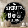 Spooky Halloween Welcome Metal Sign With Ghost And Pumpkin For Home Or Cafe Decor