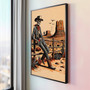 Retro skeleton cowboy canvas wall art, vintage Wild West skull decor ideal for living room bold statement walls.