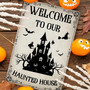 Welcome To Our Haunted House Vintage Metal Sign For Halloween - Witch And Ghost Decor For Home Or Cafe Kitchen