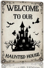 Welcome To Our Haunted House Vintage Metal Sign For Halloween - Witch And Ghost Decor For Home Or Cafe Kitchen