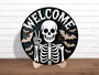 Spooky Skeleton Welcome Sign - Halloween Door Decor With Bats