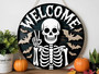 Spooky Skeleton Welcome Sign - Halloween Door Decor With Bats