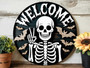 Spooky Skeleton Welcome Sign - Halloween Door Decor With Bats