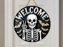 Spooky Skeleton Welcome Sign - Halloween Door Decor With Bats