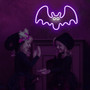 Trick Or Treat Bat Neon Light Decor For Halloween Festivities Indoor Home Party Decorations