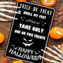 Personalized Trick Or Treat Vintage Metal Sign - Witch & Pumpkin Halloween Decor For Home Or Cafe