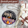 Trick Or Treat Halloween Wood Sign With Watercolor Bats - Indoor Welcome Plaque For Home Decoration