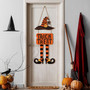 Halloween Trick Or Treat Wooden Sign With Witch Legs Hat - Rustic Front Door Hanger For Porch Indoor Outdoor